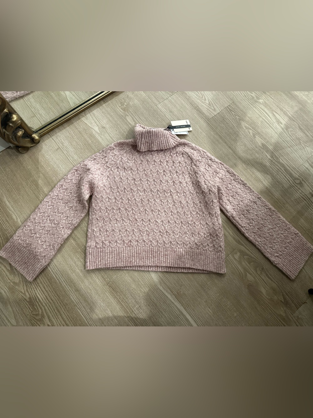 Industry Soft Cable-Knit Turtleneck Sweater - Dusty Pink Size S